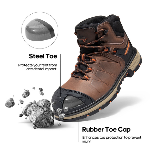 Men's Non-Slip Steel Toe Leather Work Boots - DARK BROWN - 1